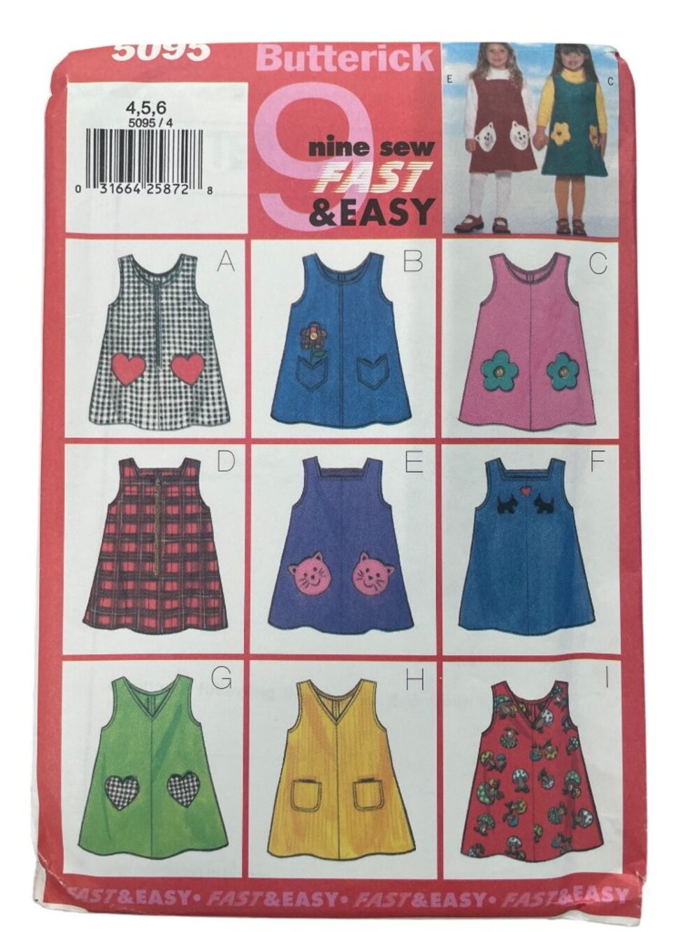 Butterick 5095 Sewing Pattern Sizes 4 5 6 A-Line Jumper Nine Variations Easy CUT